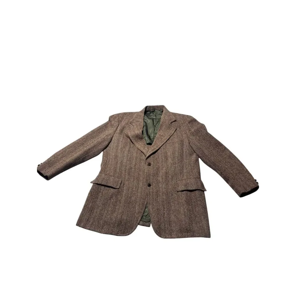 VTG Baskin Harris Tweed Sport Coat Blazer Mens S Brown Herringbone Notch Lapel